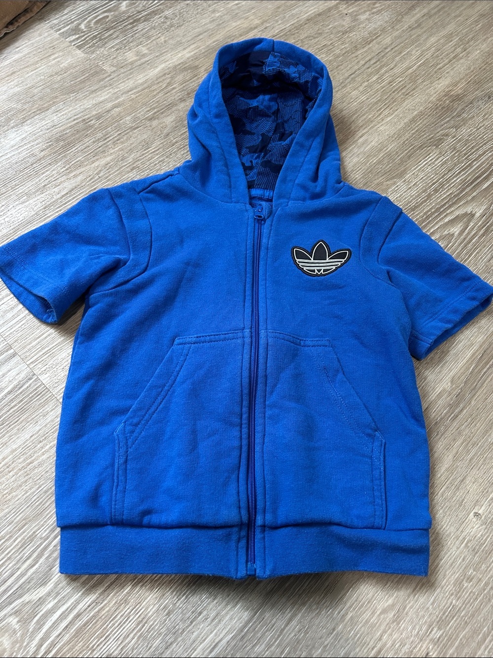 adidas Royal Blue Short-Sleeve Zip Hoodie with Trefoil